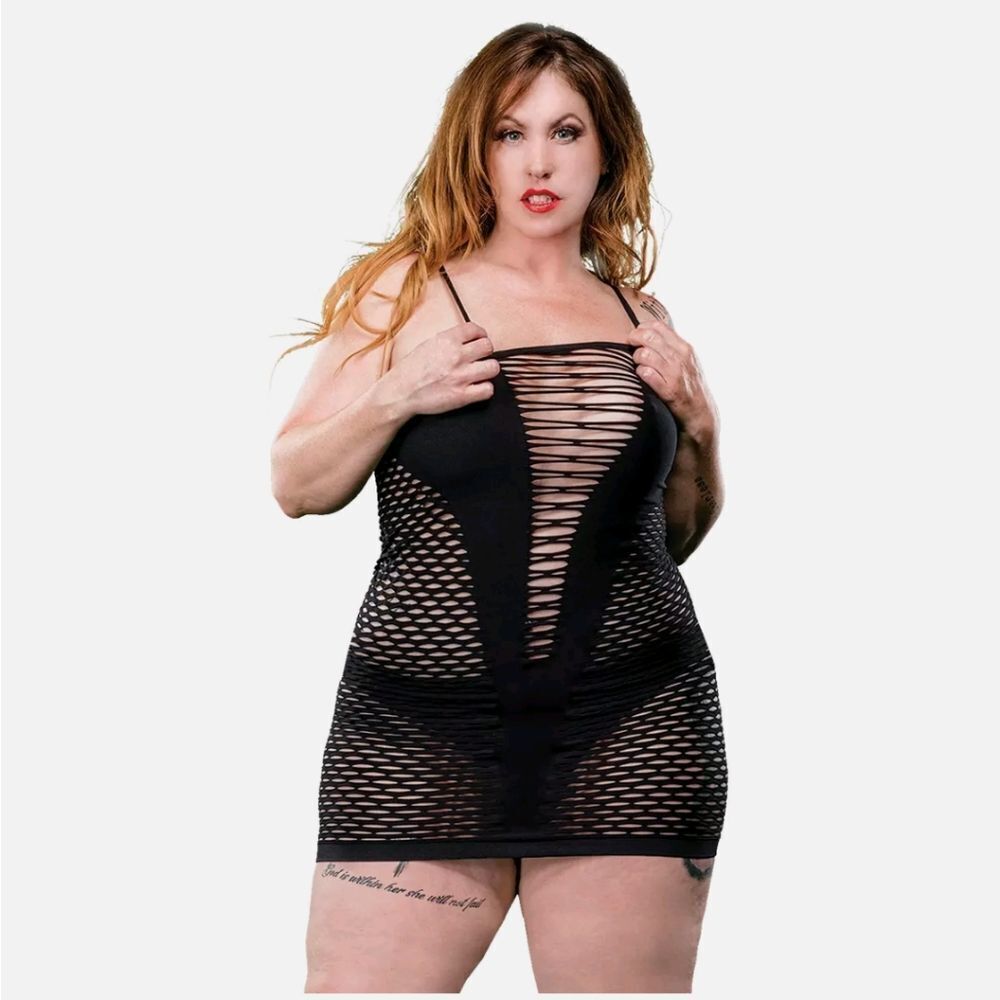 Spaghetti Strap Dress With Low v Front - Black